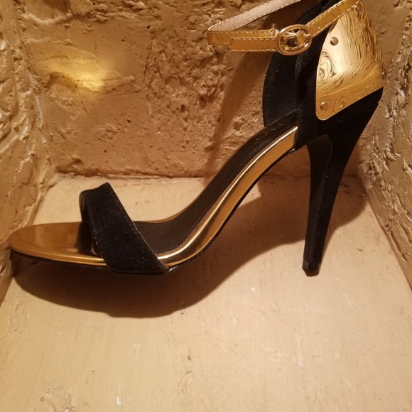 LILIANA Black and Gold 4 inch Heels - Picture 4 of 8